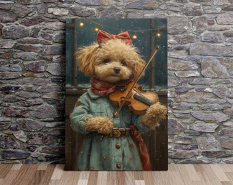 Poodle Playing Violin, Dog Art, Nature Art, Scenic Wall Art, Canvas Art, Canvas Print, Ready to Hang