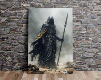 Shadow Warrior in the Dust, Warrior Art, Fantasy Art, Scenic Wall Art, Canvas Art, Canvas Print, Ready to Hang