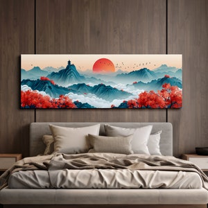 Sunrise Over a Valley, 3D Paper Art Style, Digital Print on Canvas, Asian Art, Scenic Wall Art, Canvas Art, Canvas Print, Ready to Hang
