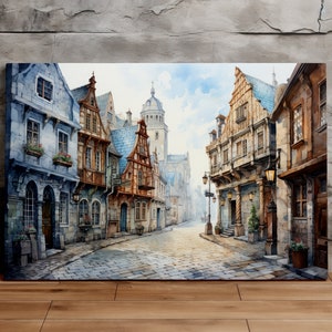 European Town Street, Architecture Art, Scenic Wall Art, Canvas Art, Canvas Print, Ready to Hang