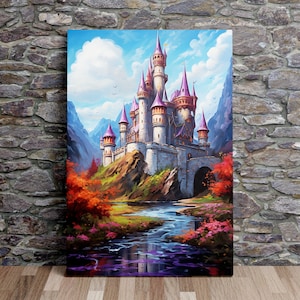 Medieval Castle No.1, Fantasy Art, Oil Painting Style, Art Print, Poster, Scenic Wall Art, Canvas Art, Canvas Print, Ready to Hang