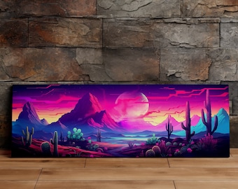 Synthwave Desert Night, Nature Art, Scenic Wall Art, Canvas Art, Canvas Print, Ready to Hang