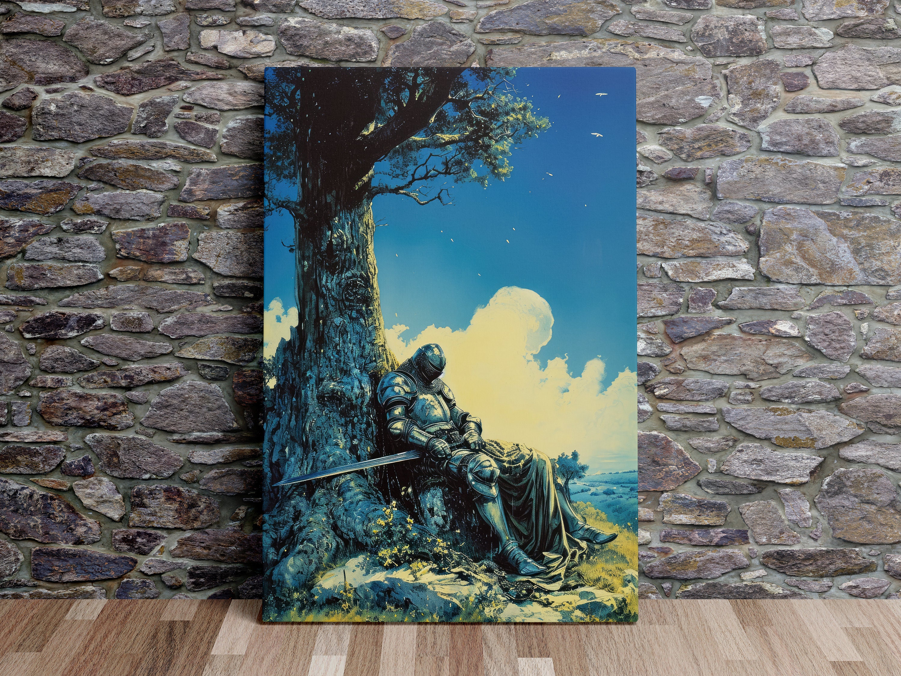 Knight Resting Under a Tree, Medieval Art, Retro Fantasy Art, Scenic ...