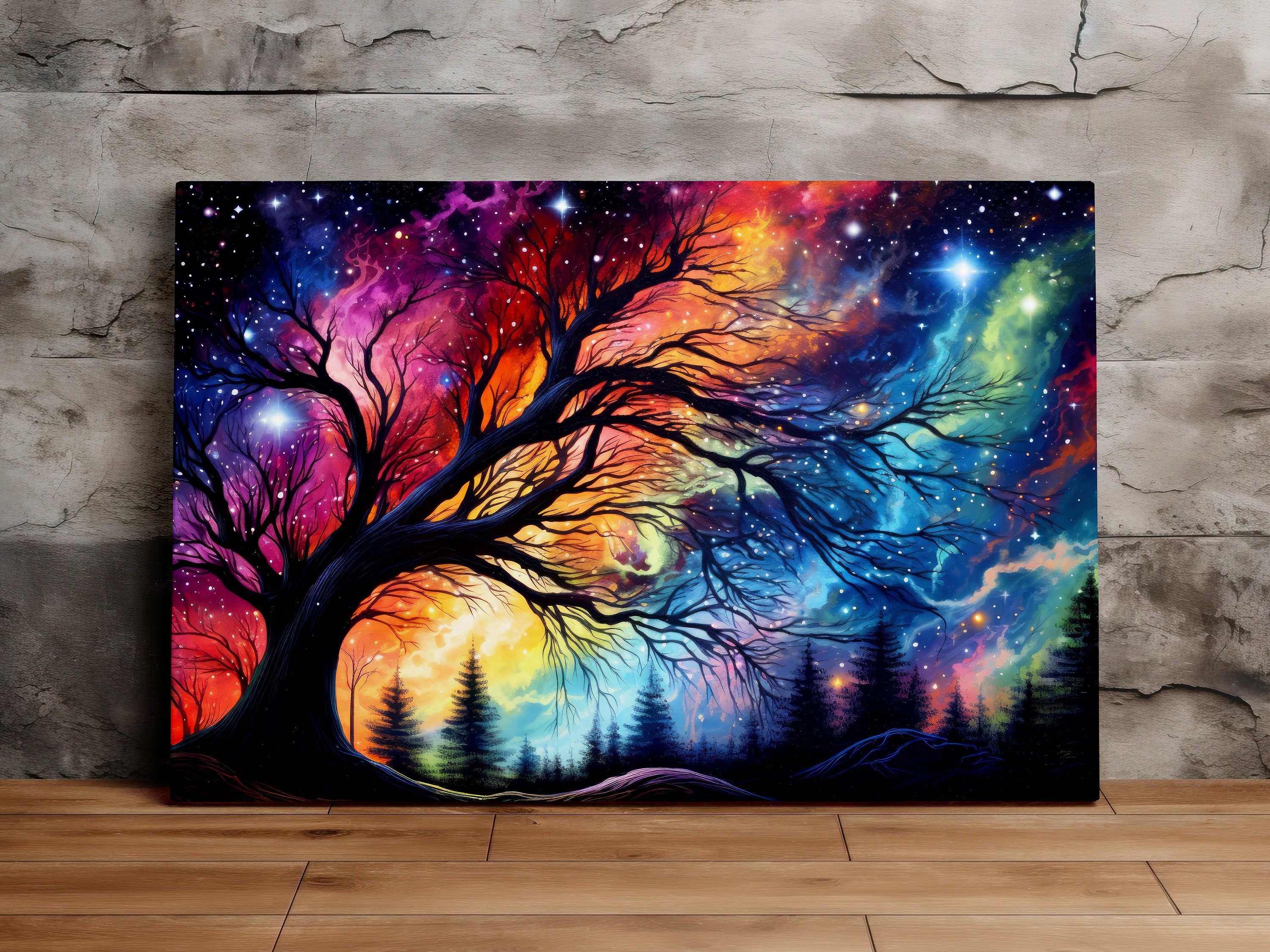 Magical Colors in the Starry Night Sky, Psychedelic Art, Meditation Art, Scenic Wall Art, Canvas Art, Canvas Print, Ready to Hang