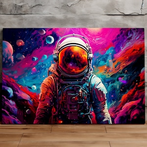 Astronauta psicodélico, arte de la NASA, arte surrealista, arte espacial, arte mural escénico, arte en lienzo, impresión en lienzo, listo para colgar