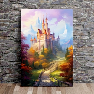 Medieval Castle No.5, Fantasy Art, Oil Painting Style, Art Print, Poster, Scenic Wall Art, Canvas Art, Canvas Print, Ready to Hang