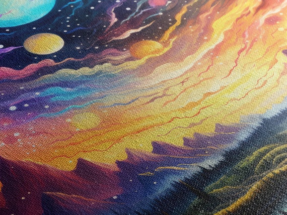 Psychedelic Starry Sky With Planets, Mystical Art, Fantasy Art