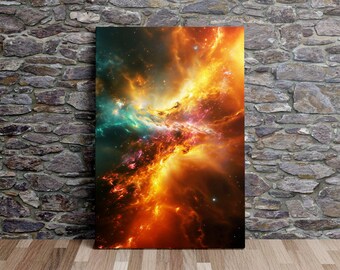 Astral Collision in Vibrant Color, Astronomy Art, Space Art, Scenic Wall Art, Canvas Art, Canvas Print, Ready to Hang