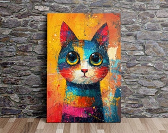 抽象画のかわいいカラフルな猫、抽象アート、猫アート、モダンアート