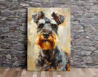 油絵風の忠実なシュナウザー、犬のアート、動物のアート、風景の壁