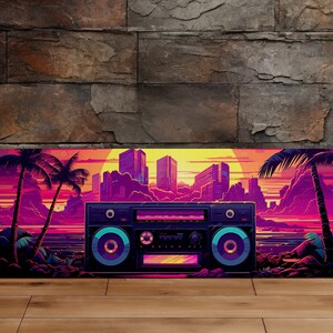 Retro Synthwave Boombox, Modern Art, Scenic Wall Art, Canvas Art, Canvas Print, Ready to Hang