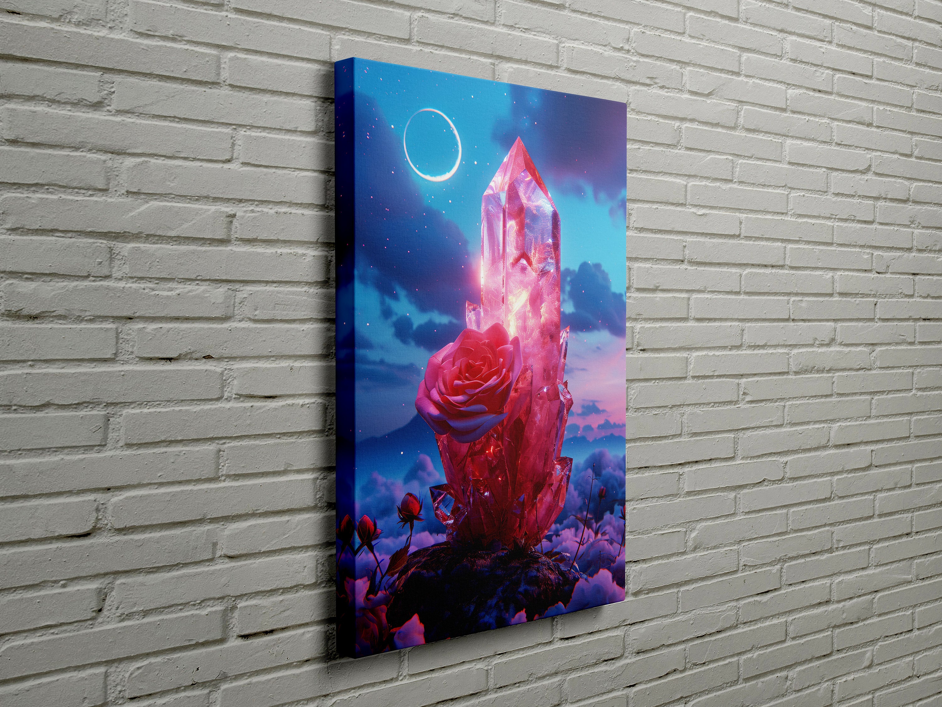 Pink Crystal Under the Moonlight, Crystal Art, Digital Print on 