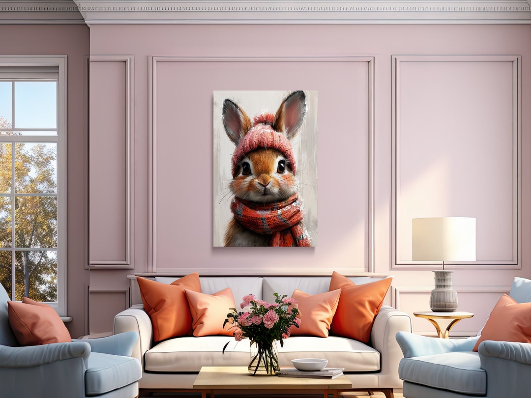 Bunny Bundled up for Winter, Nature Art, Cute Rabbit, Digital Print on ...