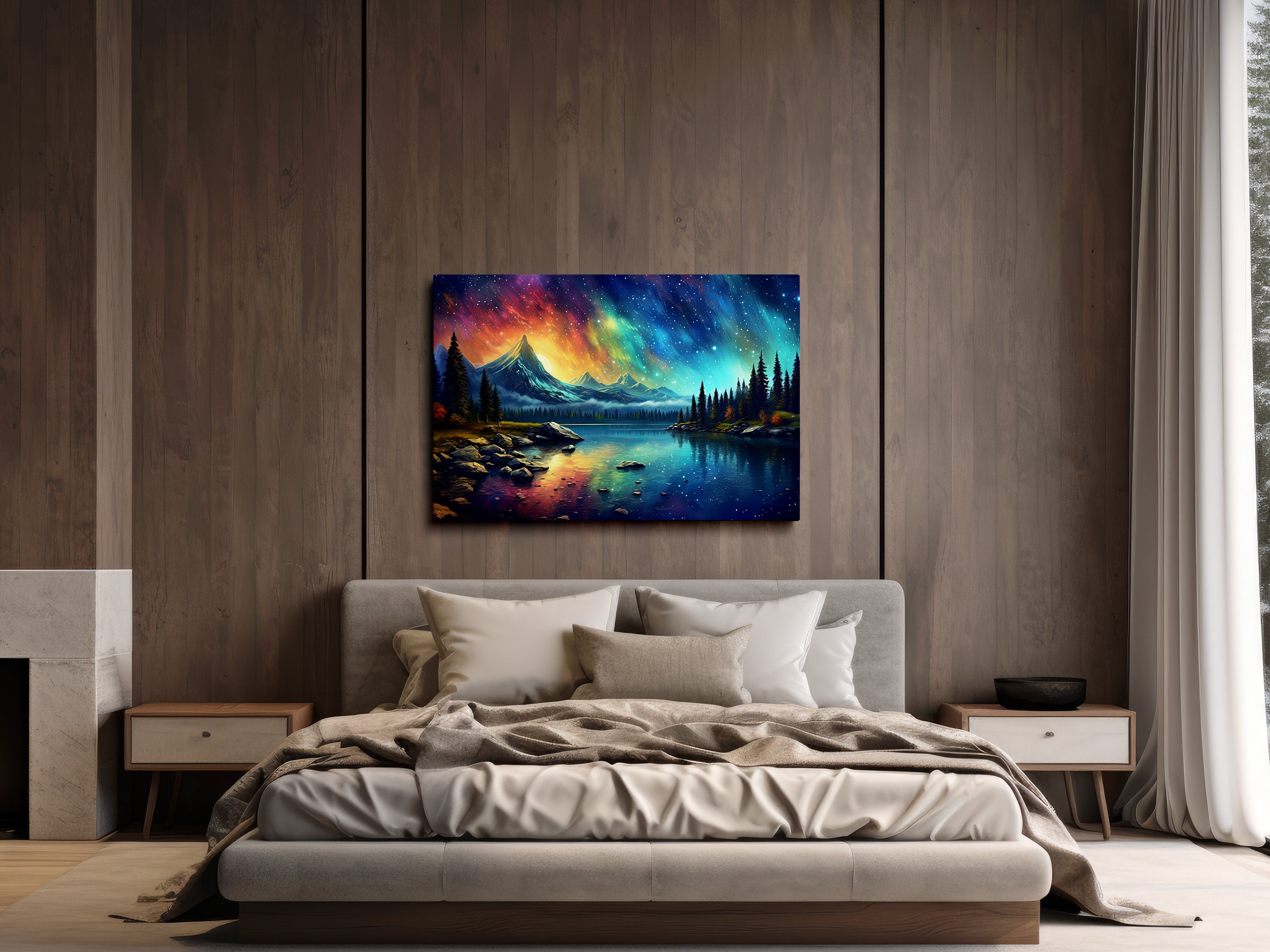 Rainbow Sky Over Mountains and Lake, Surreal Art, Majestic Nature Art ...