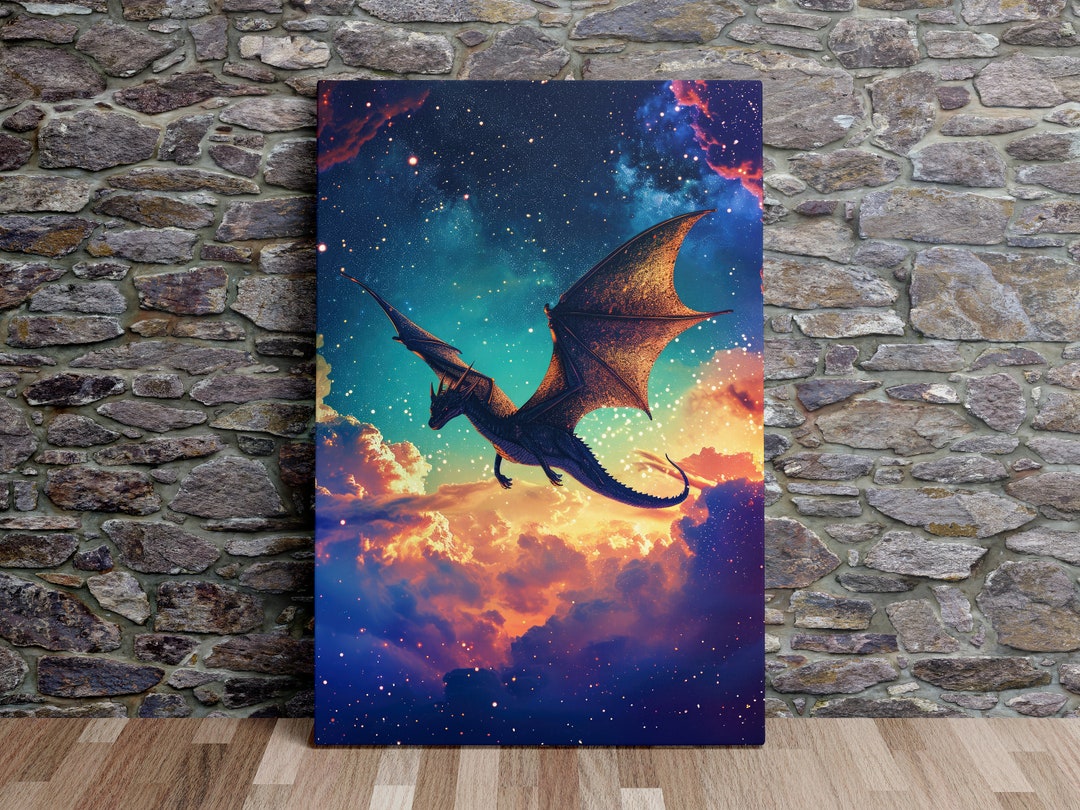 Dragon Flying in a Starry Night Sky, Fantasy Art, Scenic Wall Art ...