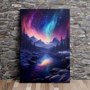 Nordlichter, Aurora Borealis inspiriert Nr. 3, Natur Kunst, Sternenhimmel, Kunstdruck, Poster, Leinwandkunst, Leinwanddruck, fertig zum Aufhängen