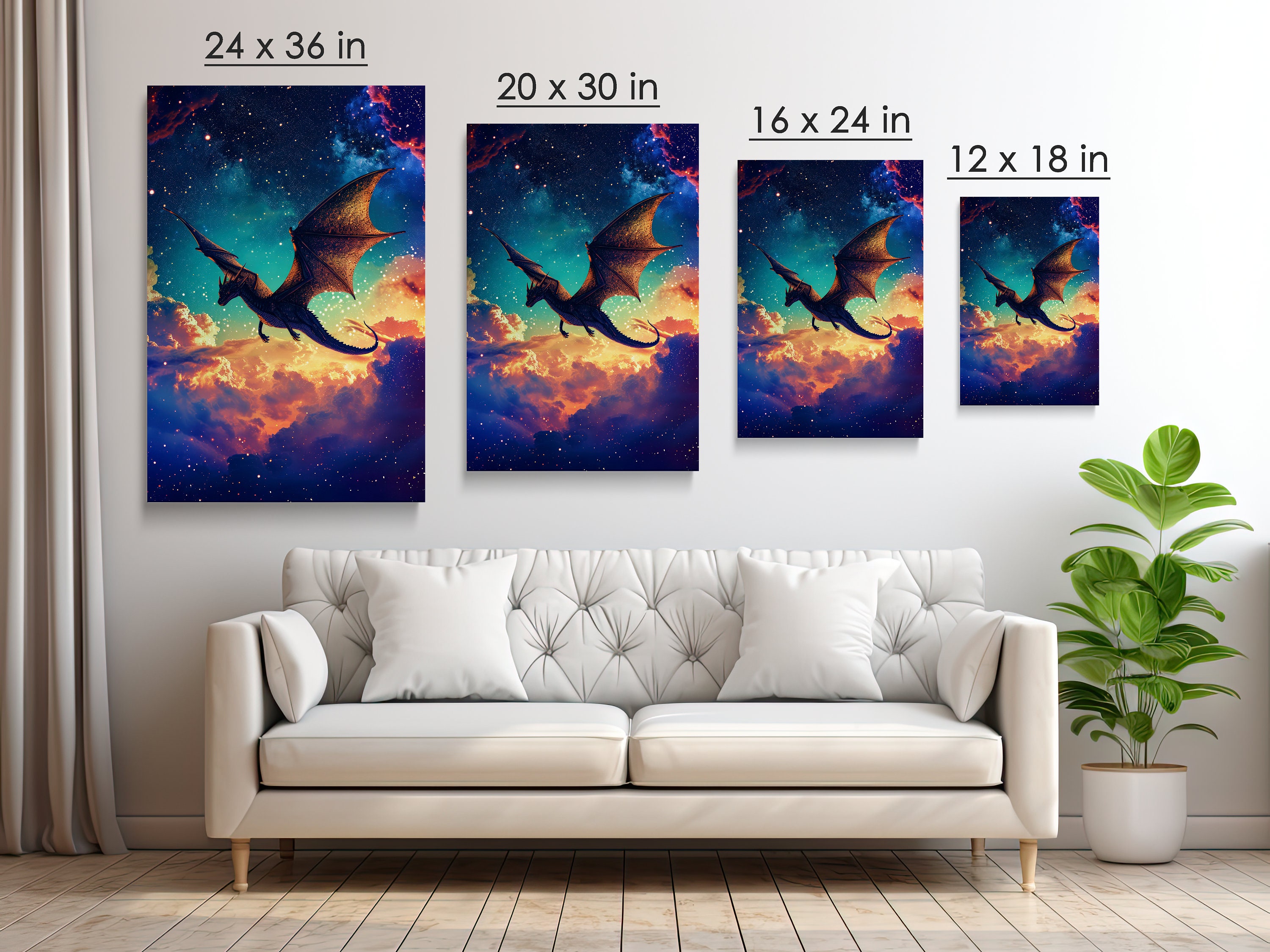 Dragon Flying in a Starry Night Sky, Fantasy Art, Scenic Wall Art ...