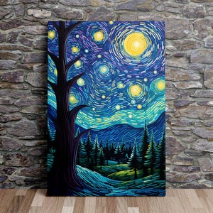 A Starry Night Style Print, Custom Art, Nature Art, Scenic Wall Art, Canvas Art, Canvas Print, Ready to Hang