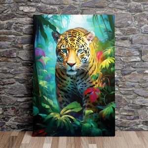 Jaguar im Dschungel, Natur Kunst, Tier Kunst, Poster, Wanddruck, Landschaftskunst, Leinwandkunst, Leinwanddruck, fertig zum Aufhängen