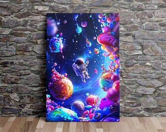 Tiny Whimsical Astronaut, Space Art, Fantasy Art, NASA Art, Scenic Wall Art, Canvas Art, Canvas Print, Ready to Hang