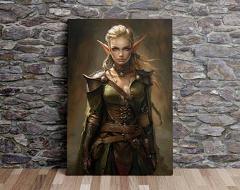 Female Elven Ranger, Dungeons and Dragons, D&D Art, Fantasy Art, Scenic Wall Art, Canvas Art, Canvas Print, Ready to Hang