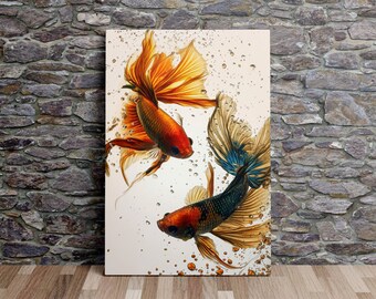 Floating Fish Playing on Canvas, Digital Print on Canvas, Nature Art, Scenic Wall Art, Canvas Art, Canvas Print, Ready to Hang