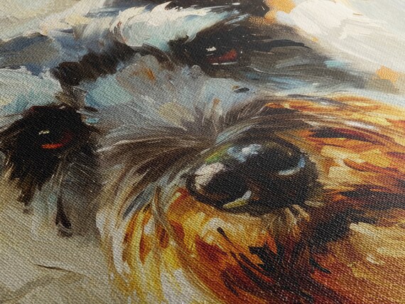 油絵風の忠実なシュナウザー、犬のアート、動物のアート、風景の壁