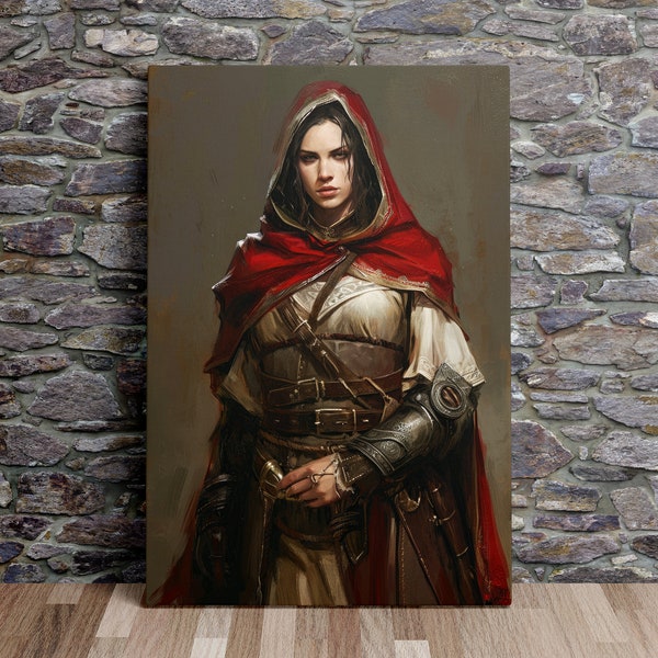 Femme coquine humaine avec une cape à capuche rouge, D&D, art de donjons et dragons, art mural pittoresque, art sur toile, impression sur toile, prêt à accrocher