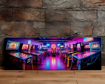 Retro Arcade, Pinball Machines, Game Room Art, Scenic Wall Art, Canvas Art, Canvas Print, Ready to Hang