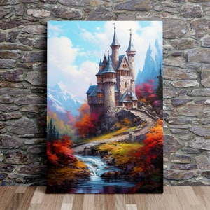 Medieval Castle No.7, Fantasy Art, Oil Painting Style, Art Print, Poster, Scenic Wall Art, Canvas Art, Canvas Print, Ready to Hang