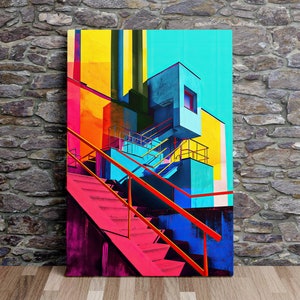 Surreal Architecture in Bright Colors, Bauhaus Style Art, Scenic Wall Art, Canvas Art, Canvas Print, Ready to Hang