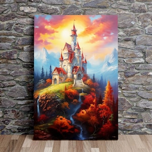 Medieval Castle No.9, Fantasy Art, Oil Painting Style, Art Print, Poster, Scenic Wall Art, Canvas Art, Canvas Print, Ready to Hang