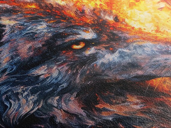 Wolf Facing the Flames, Nature Art, Wolf Art, Scenic Wall Art