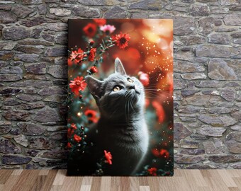 Cat in the Garden, Photography Art, Digital Print on Canvas, Scenic Wall Art, Canvas Art, Canvas Print, Ready to Hang