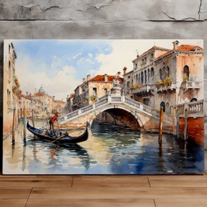 Eine Gondelfahrt durch Venedig, Italien Kunst, Aquarell Kunst, Venedig Kunst, Malerische Wandkunst, Leinwand Kunst, Leinwand Druck, Fertig zum Aufhängen