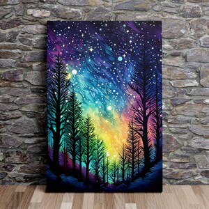 Starry Night Over a Forest, Nature Art, Beautiful Art, Scenic Wall Art, Canvas Art, Canvas Print, Ready to Hang