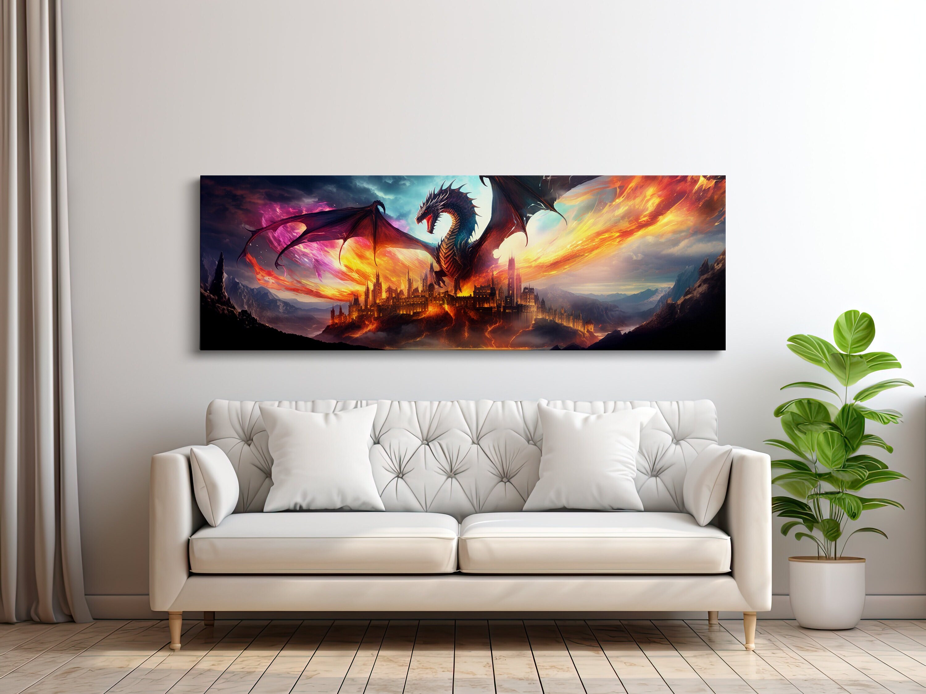 The Dragon and the Castle, Medieval Art, Fantasy Art, Scenic Wall Art ...
