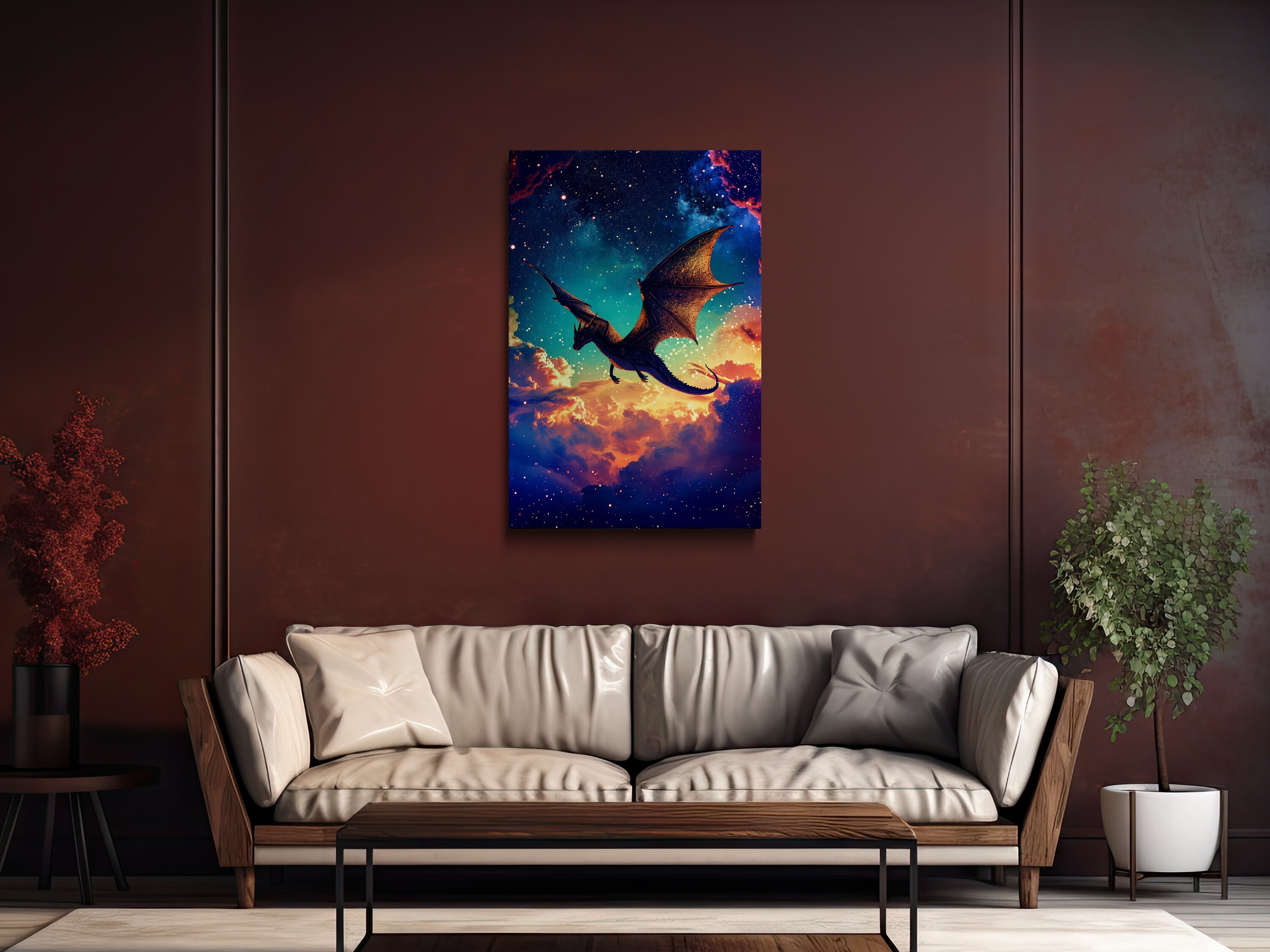 Dragon Flying in a Starry Night Sky, Fantasy Art, Scenic Wall Art ...