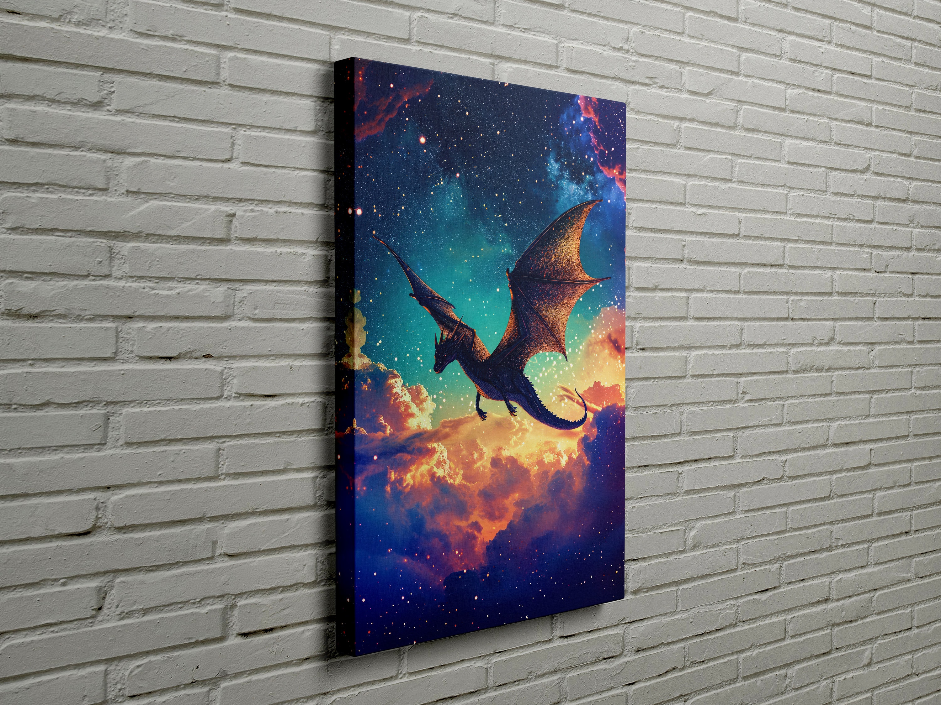 Dragon Flying in a Starry Night Sky, Fantasy Art, Scenic Wall Art ...