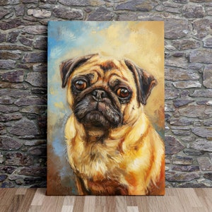 Pug Portrait, Dog Art, Digital Print on Canvas, Scenic Wall Art, Canvas Art, Canvas Print, Ready to Hang