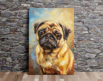Pug Portrait, Dog Art, Digital Print on Canvas, Scenic Wall Art, Canvas Art, Canvas Print, Ready to Hang