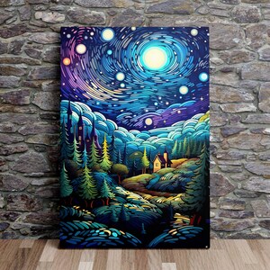 Starry Night Over a Cabin in the Woods, Nature Art, Beautiful Art, Scenic Wall Art, Canvas Art, Canvas Print, Ready to Hang