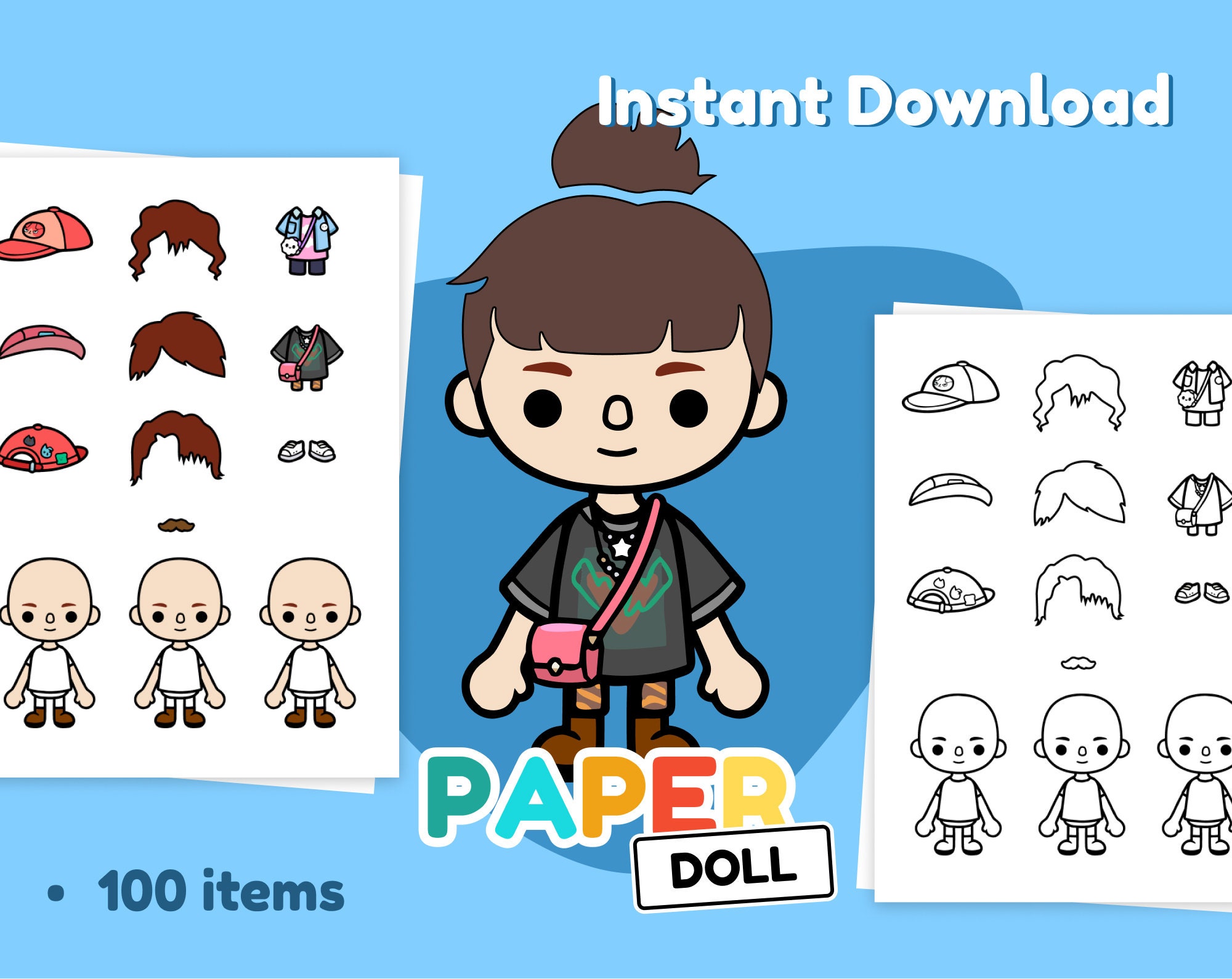 Toca boca paper doll printable coloring toca boca doll etsy portugal