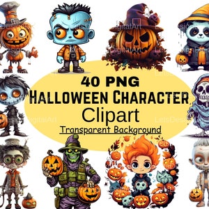 Halloween Character Clipart Bundle – 40 PNG Horror Graphics (Digital Download)