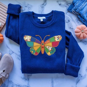 Patchwork Butterfly PNG, Quilted Fabric Clipart, Cottagecore Sewing Design (Digital Download)