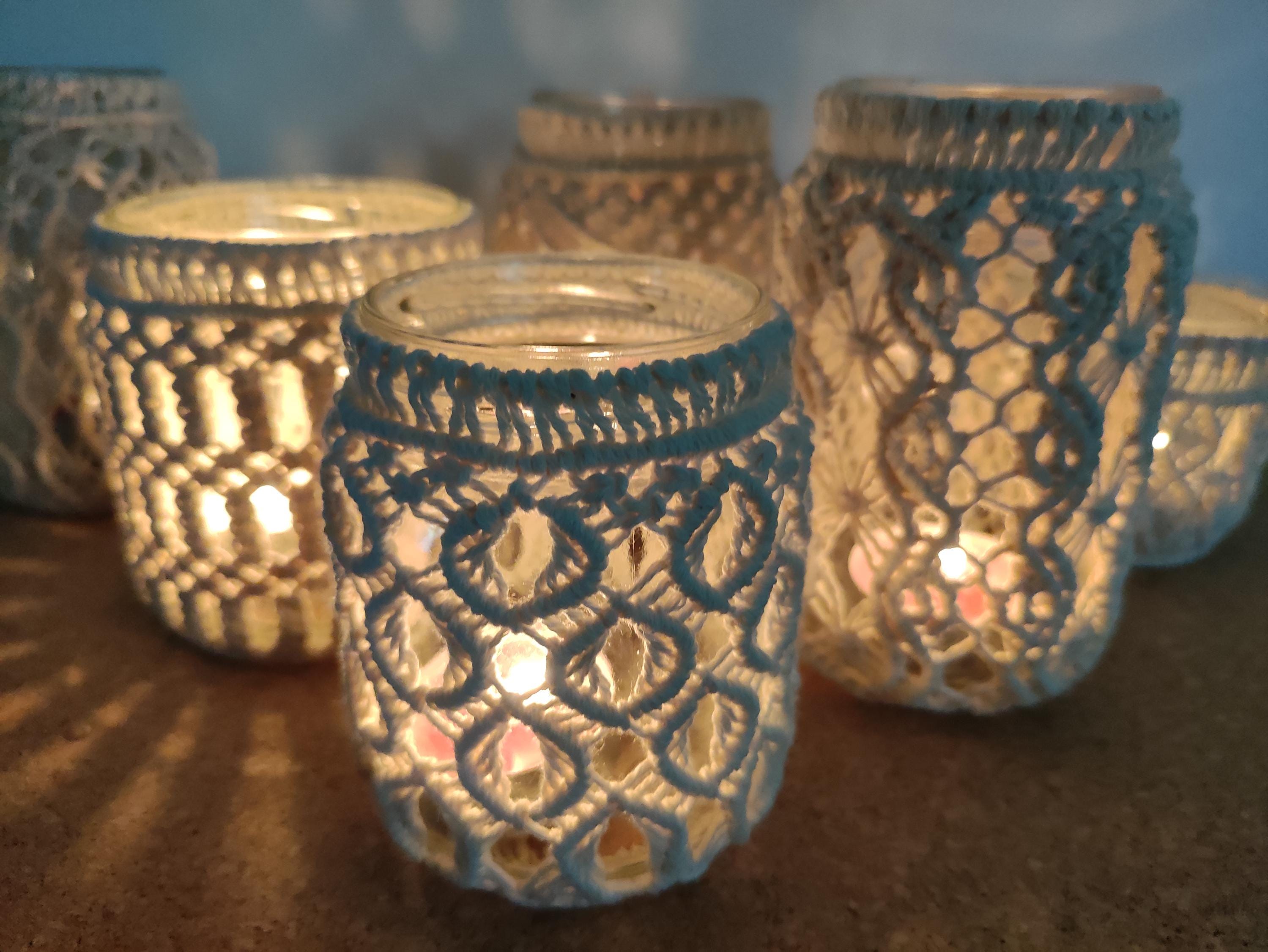 Macrame lanterns/tea lights/vases handmade, in many variations with natural colored yarn