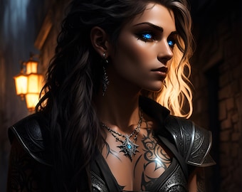 Assassin Art: Enchanted Fantasy Portrait - Beautiful Woman, Mythical Art for D&D, Magical Decor, Print, Digital Download