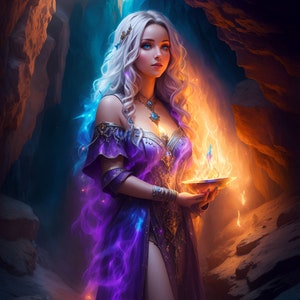 Beautiful Sorcereress: Enchanted Fantasy Watercolor Portrait - Beautiful Woman, Mythical Art for D&D, Magical Decor, Print, Digital Download