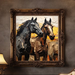 Digital Download Printable Affordable Wall Artwork Horse Stallion Lover Owner Oil Painting Impasto Wall Decor