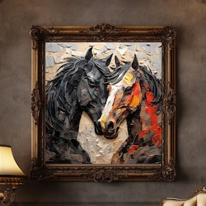 Digital Download Printable Affordable Wall Artwork Horse Stallion Lover Owner Oil Painting Impasto Wall Decor